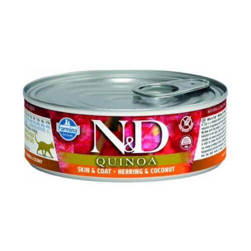 N&D Quinoa Cat Wet Skin & Coat Herring 80Gr (12Τεμαχια)