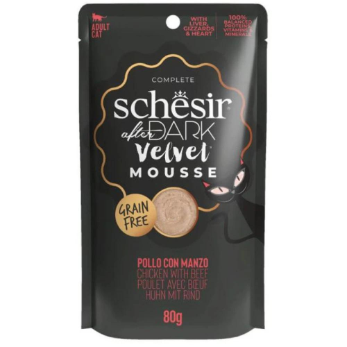 Schesir Cat After Dark Velvet Mousse pouch κοτόπουλο με μοσχάρι 12x80gr