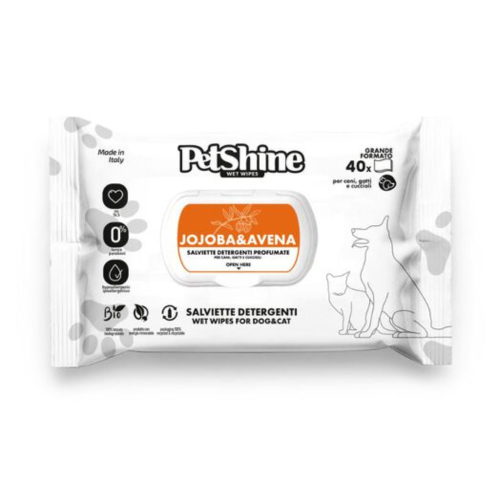 Petshine Υγρά Μαντηλάκια Καθαρισμού Jojoba & Avena (40 Φυλλα)